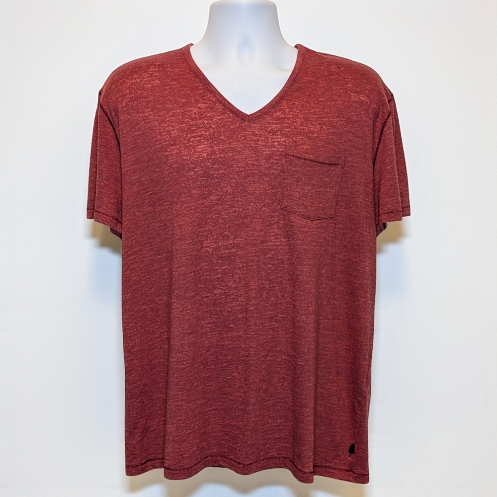 John Varvatos Pocket T-Shirt Vintage V-Neck Short Sleeve Brick Red Men's L